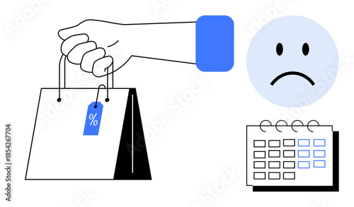 Shopping regret concept. Shopping regret linked to impulsive purchase, sale discounts, and budget management challenges. Shopping regret affects smarter budgeting and planning. Ideal for finance