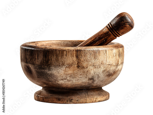 Traditional wooden mortar and pestle