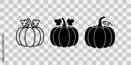Simple black pumpkin illustration set