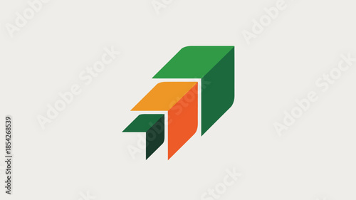 3D Arrow Logo Design in Modern Minimalist Style with Green Orange Color Scheme on White Background for Corporate Branding