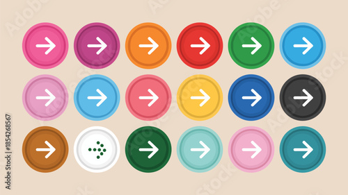 Colorful arrows in circular icons with white direction indicators in pastel gradient colors for web design