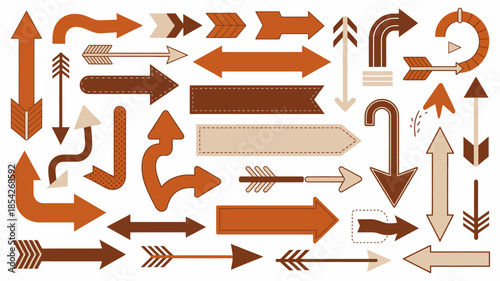 Arrows Collection in Various Directions and Styles with Earthy Tones and Simple Design for Graphic Design