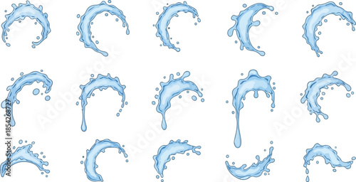 Set of Water Splash Elements Dynamic Blue Droplets for Design and Creative Projects