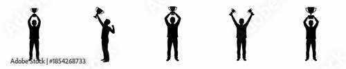 Silhouette Person Holding Trophy Winner Achievement Celebration Minimalist Icon Set