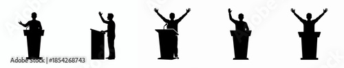 Minimalist Silhouette Orator at Podium with Gesture Set Illustration