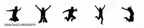 Minimalist Silhouette People Jumping Joyful Celebration Happiness Success Concept
