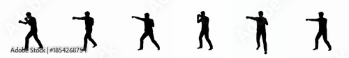 Simple Silhouette Male Boxing Punching Sequence Sport Poses Illustration