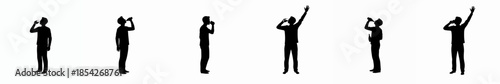 Minimalist Silhouette People Drinking and Speaking Through Megaphone Icon Set