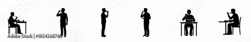 Silhouette Various Angle Man Having Meal Time Eating at Table