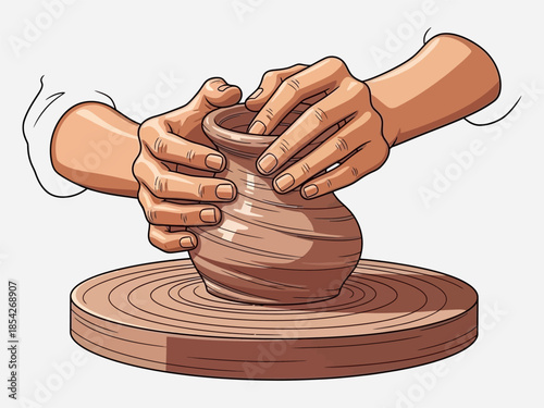 Hands Shaping Clay Pot on Potter Wheel.