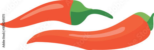 A flat-style illustration of two red chili peppers with green stems arranged