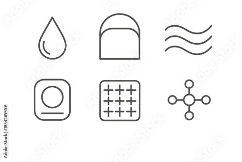 Sorrow Space Icons. Line style icons of sorrow space designers: gentle tear outline, curved containment form, soothing wave lines,