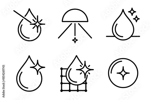 Dew Drops Icons. Line style icons of customized curriculum builders: adaptive lesson planner, personalized module grid, course