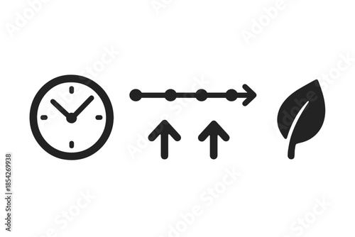Calm Coordination Icons. Solid style icons of calm coordination instruments: clock face, timeline line, arrow indicators,