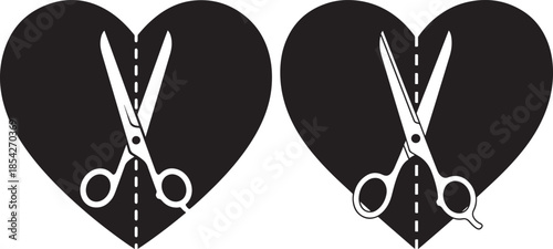 Heart break scissors vector illustration