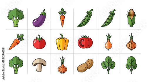 Colorful Vegetable Icons Set A Collection of Fresh and Healthy Food Illustrations