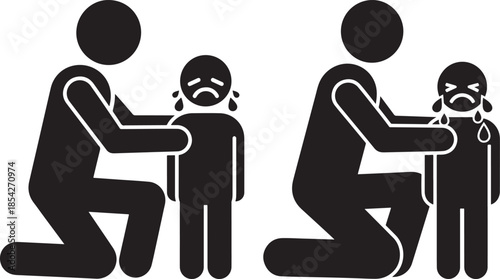 Father comforting crying child icon