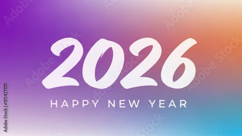 Happy new year 2026 festive greeting card design with a vibrant gradient background