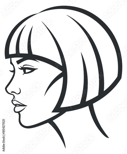 A minimalist vector illustration of a woman's profile with a stylish bob haircut, suitable for fashion branding and beauty concepts