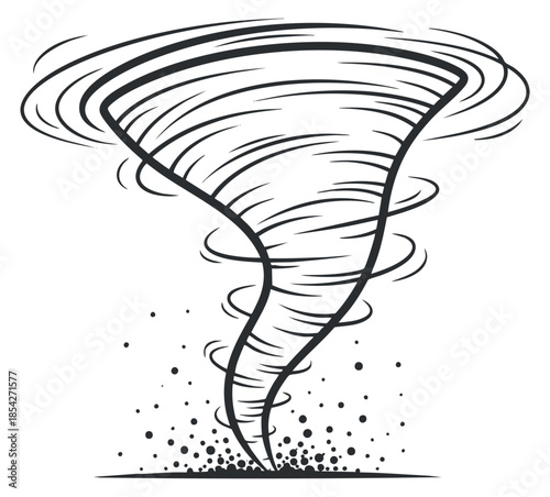 A tornado swirling in black and white outline vector style, ideal for weather-related designs and educational materials