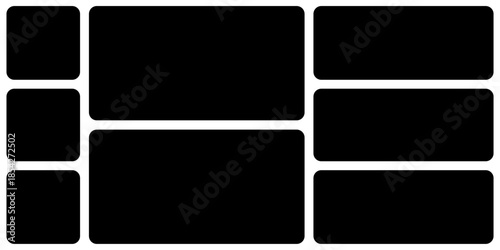 Template photo collage 8 pictures empty balck color for moodboard, album, bendo graphic design