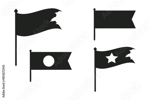 Retro Flag Silhouette Vintage Waving Banner Grunge Vector Set