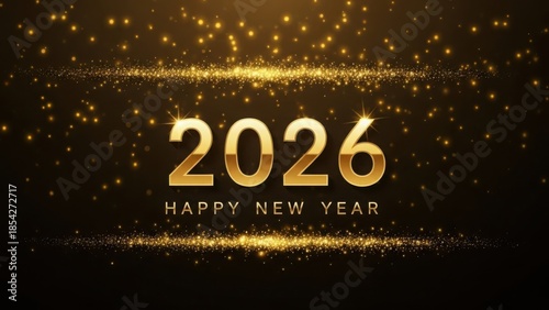 Happy new year 2026 with golden glitter and sparkling light background