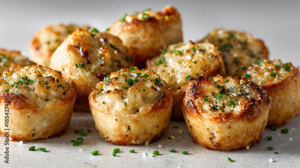 Fototapeta premium Mini savory bites photographed with soft shadows, neutral surface