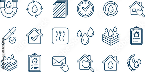 Plumbing and home inspection line icons set, waterproofing, water conservation, quality audit, vector elements for real estate service