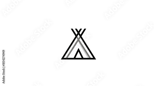 Minimalist Line Art Teepee Tent Icon - Simple Geometric Graphic for Camping, Outdoor Adventures, Native American Culture