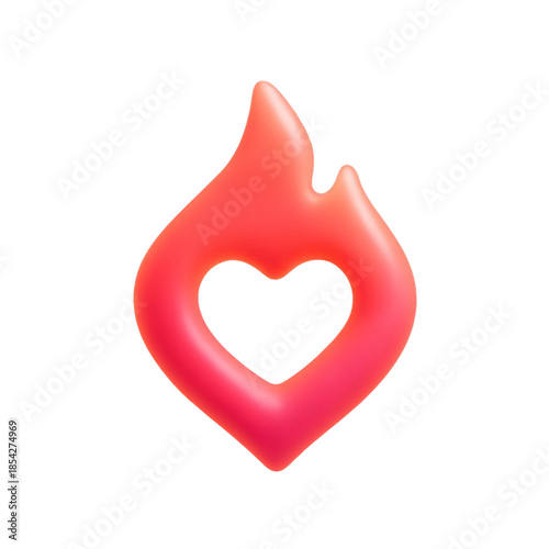 3D Heart Flame Icon Representing Passionate Love and Burning Desire for Valentine