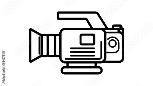 Professional Video Camera Line Art Icon. Camcorder Symbol for Filmmaking, Recording, Media Production & Broadcasting Equipment.