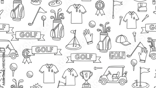 Golf themed icons and symbols in a seamless pattern