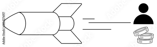 Financial risks, economic challenges, investment strategy, business impact, decision-making, consequences. A rocket moving toward a person and coins. Financial risks and economic challenges