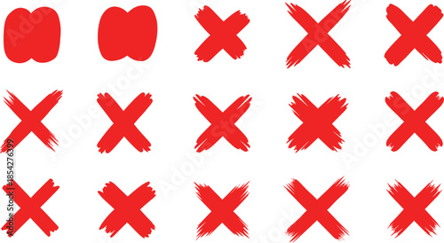 Red X marks and heart shapes on white background