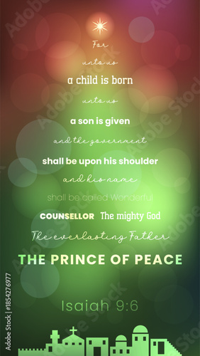 Isaiah Nine Six Christmas Bible Verse With Prince Of Peace Text And Glowing Background Vector