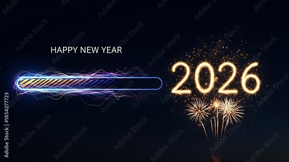 Naklejka premium Happy New Year 2026 – Festive Celebration Background Design | Loading bar style