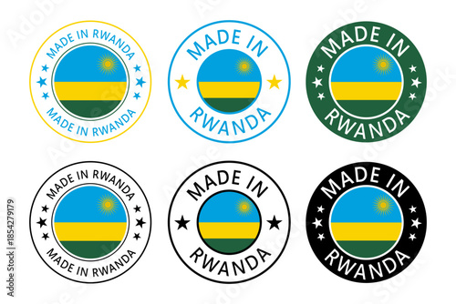 Rwanda Made in Stamp in circle with flag Vector template on white background