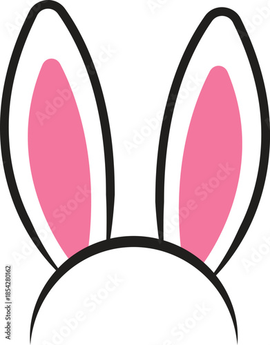 Pink and white bunny ears on a straight headband for Easter holiday party accessories and costume design concepts isolated on white