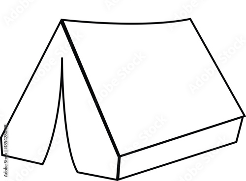 Simple black tent outline graphic for outdoor summer camp and wilderness tourism shelter design concepts isolated on a white background