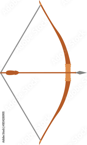 Traditional wooden bow and arrow vector illustration, archery equipment nocked and ready for aiming isolated on white background, concept for hunting, precision sport, and historical battle gear.