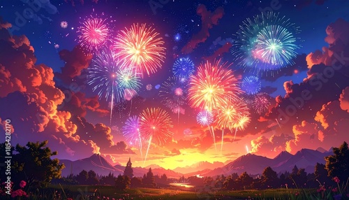 beautiful colorful fireworks in the sky