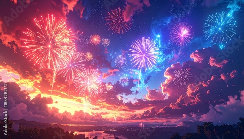 beautiful colorful fireworks in the sky