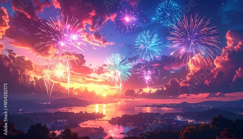 beautiful colorful fireworks in the sky