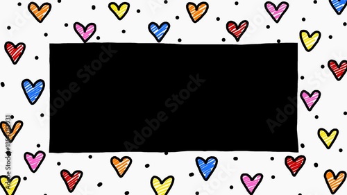 Wiggly hand drawn colorful heart pattern frame decoration on loop