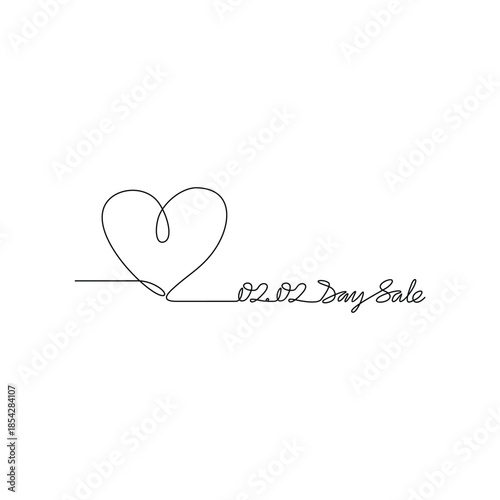 Continuous line drawing vector illustration of a Day Sale 02.02. A super sale design presented in a simple, linear, continuous-line style. An online shopping–themed concept for your design assets.