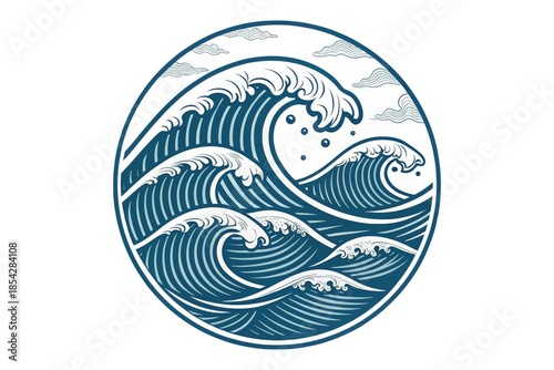 Waves Crashing on the Shoreline With Foam and Circular Design Elements