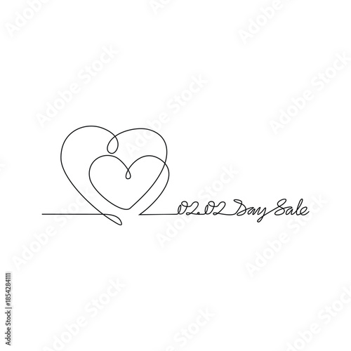 Continuous line drawing vector illustration of a Day Sale 02.02. A super sale design presented in a simple, linear, continuous-line style. An online shopping–themed concept for your design assets.