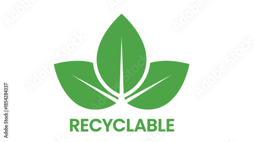 Green leaf symbol with the text recyclable displayed underneath promoting environmental awareness
