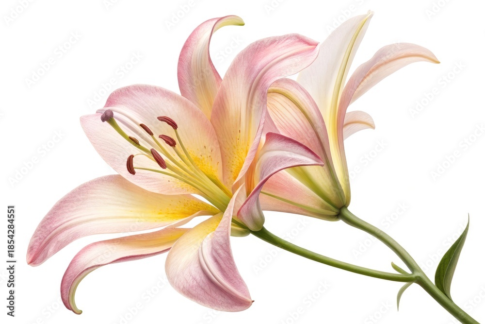 Naklejka premium Pink Lilies Bloom in Close up Showing Details of Petals and Stamen